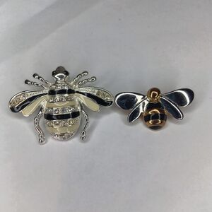 Bee Brooch Duo - Silver, Gold, Black Enamel